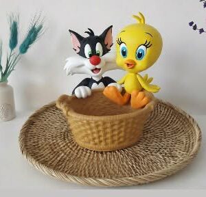kedi ve kuş sepetli model silikon kalıp 20 cm