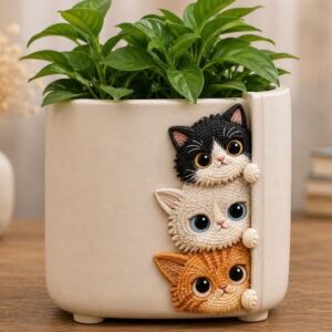 kedi desenli saksı silikon kalıp 10x10 cm